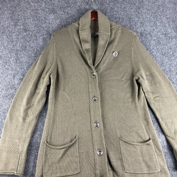 J Jill Sweater Womens Medium Green Cardigan Long Sleeve BUtton Up Collar Pockets - Picture 4 of 9